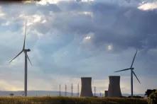 old nuclear power plant & new wind turbine