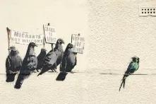 Banksy Clacton-on-Sea mural. "Migrants not welcome! Go back to Africa! Keep off our worms!"