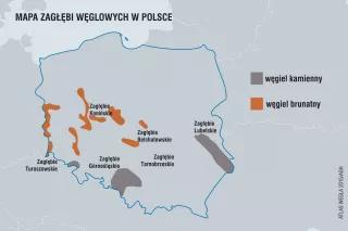 Mapa zagłębi węglowych w Polsce